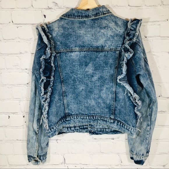 ELAN Acid Wash Ruffle Trim Denim Jean Jacket MED - Picture 5 of 7
